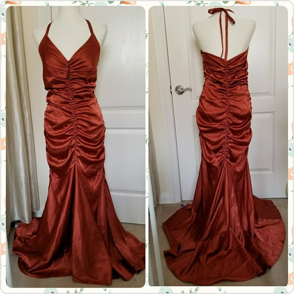 burnt orange mermaid prom dress